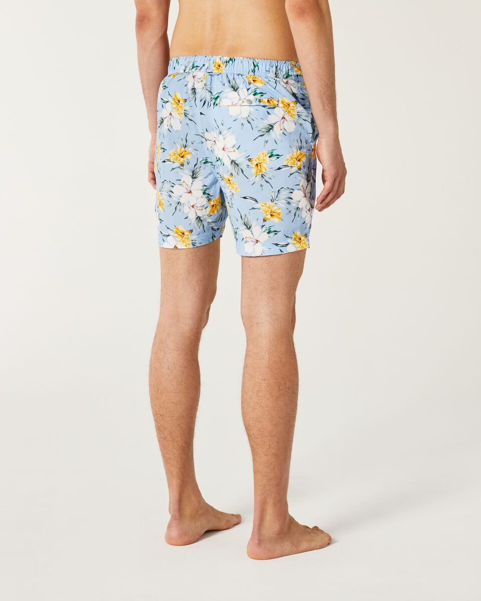 Mens Blue/White Printed Stretch Swim Short
